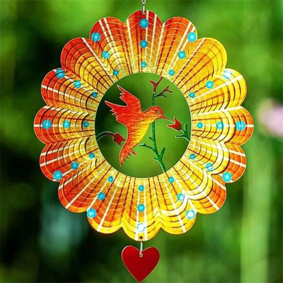 Wind Spinner - 12-Inch 3D Stainless Steel Lovebird Design - Picture 7 of 14